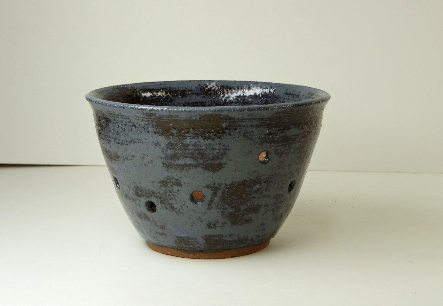12096, Hand Thrown Stoneware Orchid Pot, Blues, Browns, 5 1/2 x 3 1/2