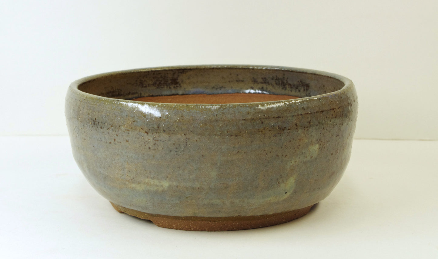 2098, Hand Thrown Stoneware Bonsai Pot, Extra Wire Holes, Blues, Gray, Brown, 7 x 3