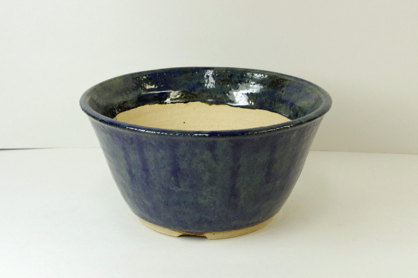 2100, Hand Thrown Stoneware Bonsai Pot, Extra Wire Holes, Blues, Browns, Greens  6 7/8 x 3 1/2