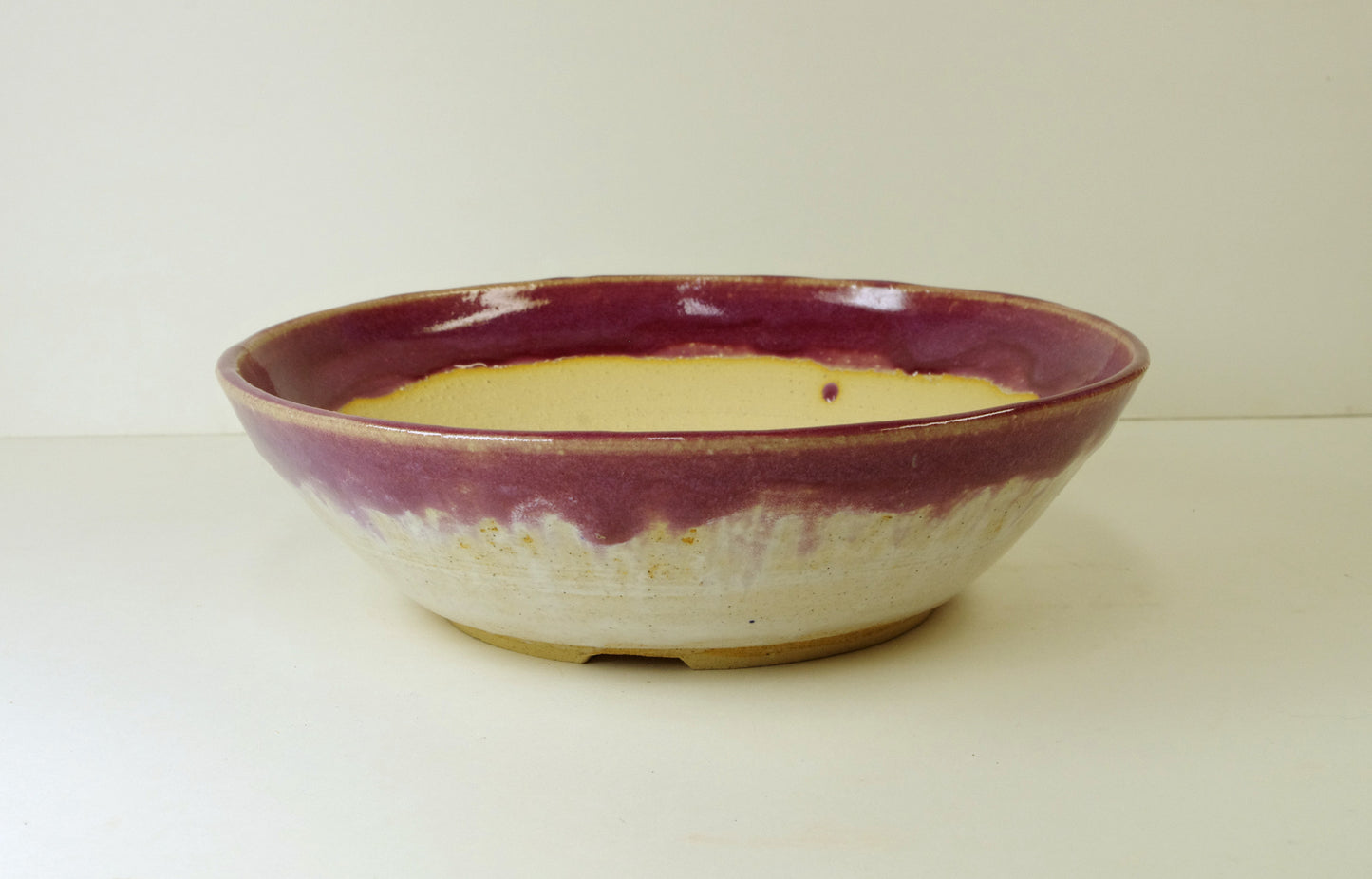 12105, Hand Thrown Stoneware Bonsai Pot, With Extra Wire Holes, light red-purple, 8 1/4 x 2 3/8