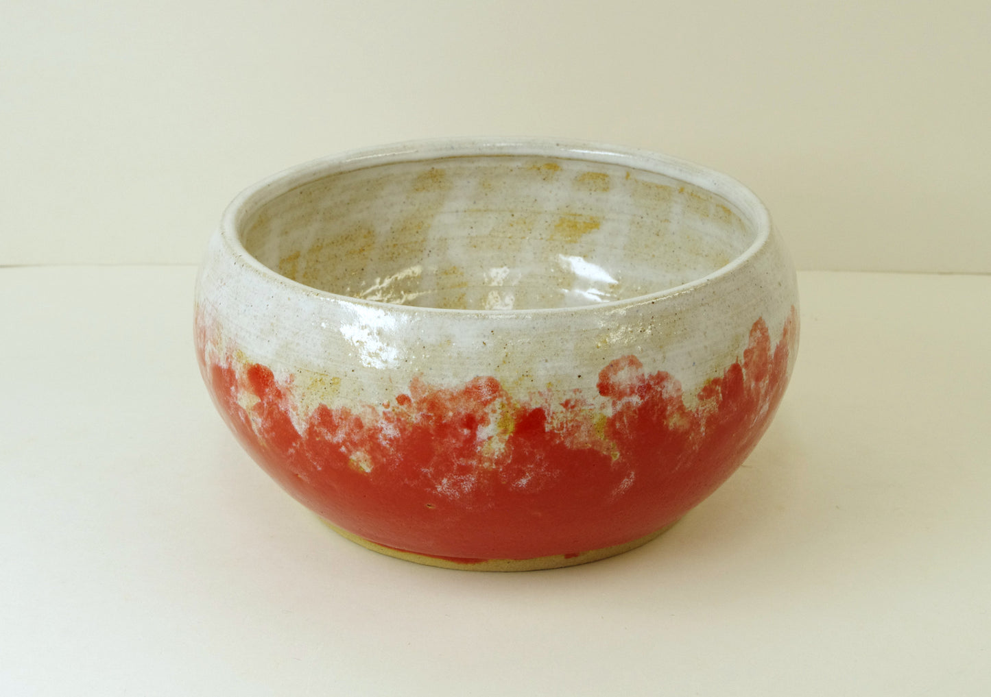 2105, Hand Thrown Stoneware Ikebana Vase, 6 1/4 x 3 1/8 inches, red, white