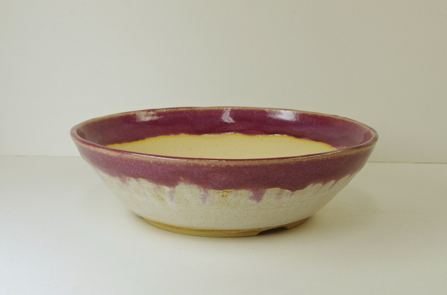 12105, Hand Thrown Stoneware Bonsai Pot, With Extra Wire Holes, light red-purple, 8 1/4 x 2 3/8