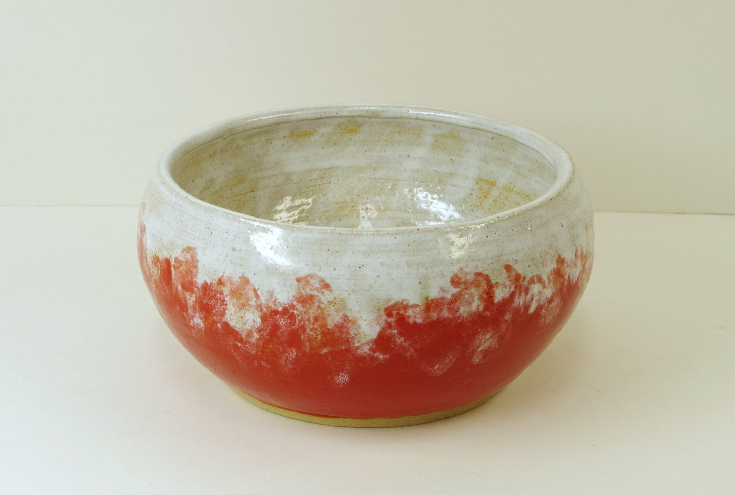 2105, Hand Thrown Stoneware Ikebana Vase, 6 1/4 x 3 1/8 inches, red, white