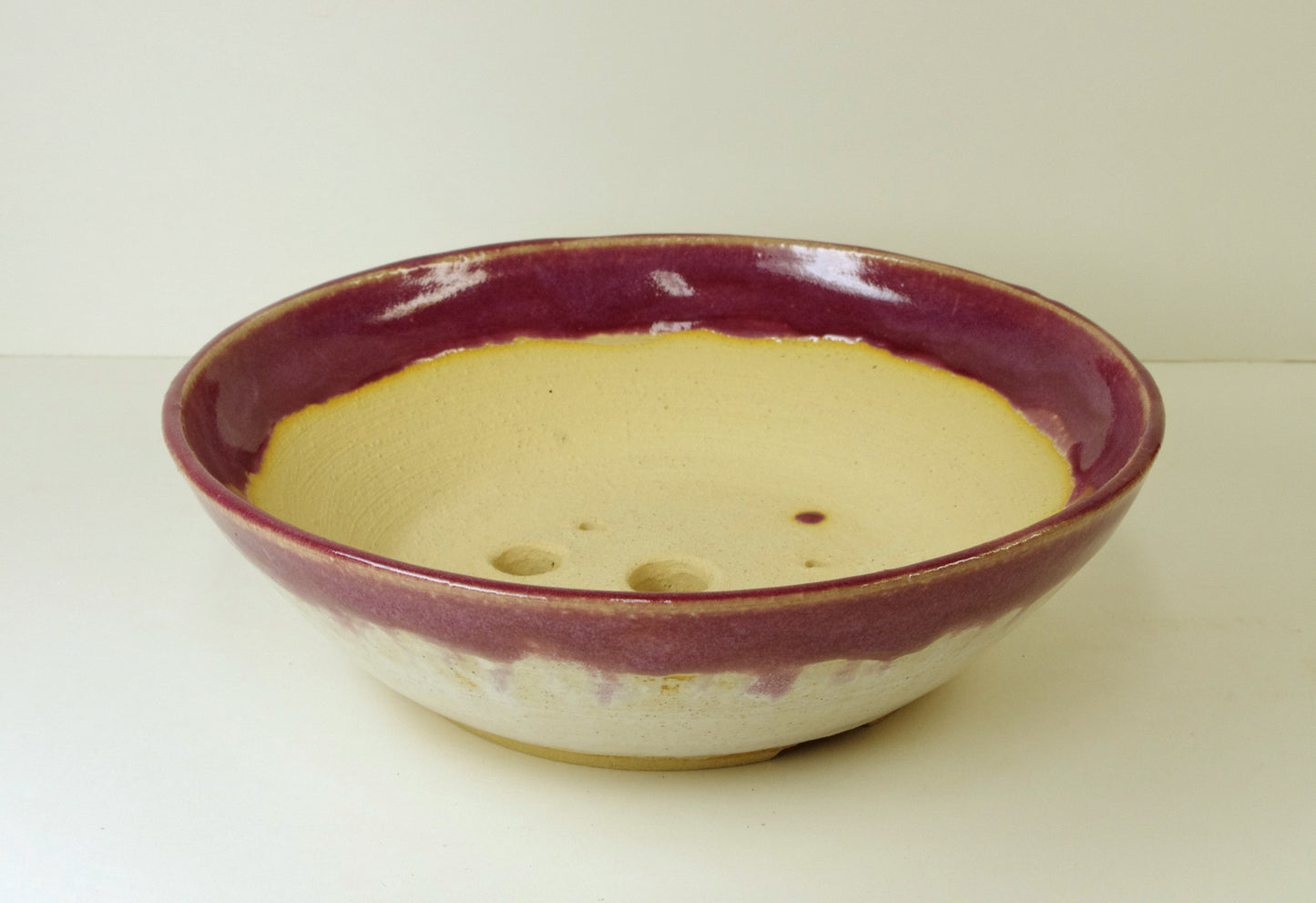 12105, Hand Thrown Stoneware Bonsai Pot, With Extra Wire Holes, light red-purple, 8 1/4 x 2 3/8