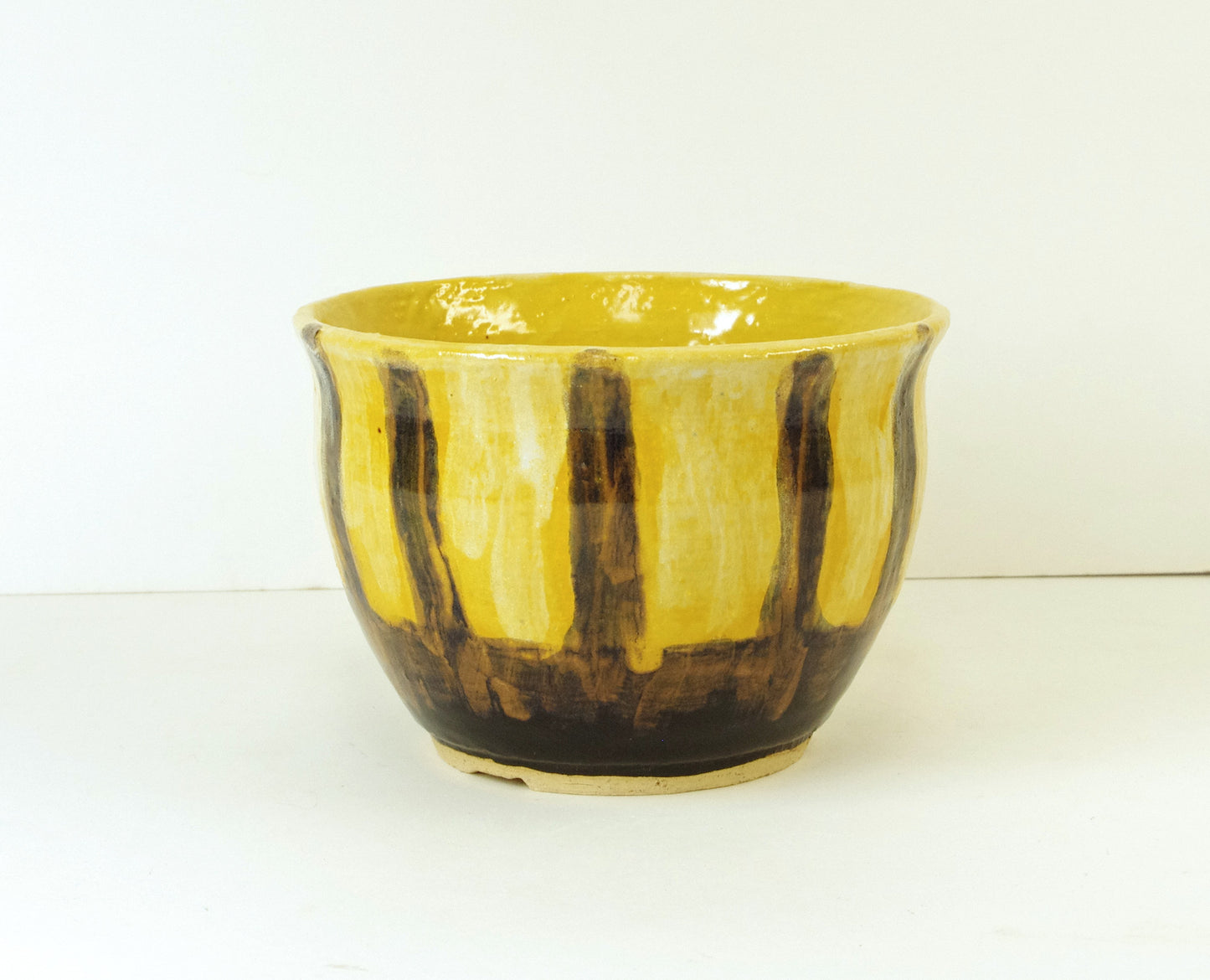 2109, Hand Thrown Stoneware Cactus Pot, 4 1/2 x 3 1/8, Yellows, Browns, Black