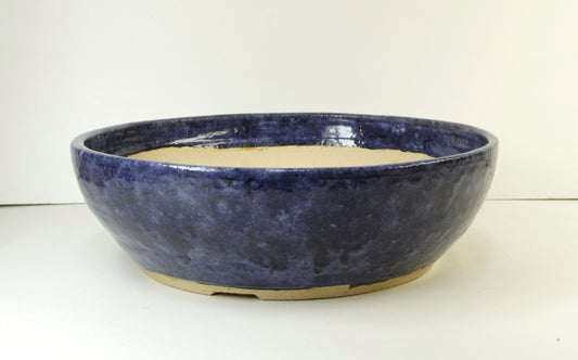 2112, Hand Thrown Stoneware Bonsai Pot, With Extra Wire Holes, 9 3/4 x 2 3/4, Blues