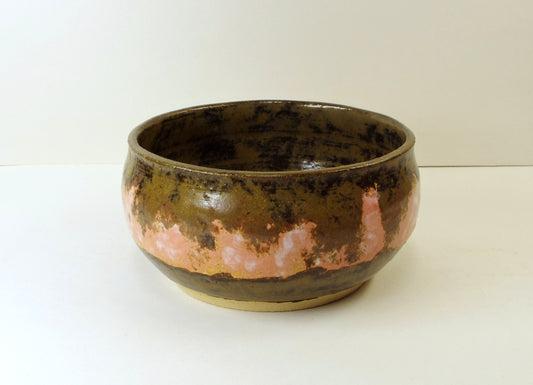 2118, Hand Thrown Stoneware Ikebana Vase, 6 x 3 inches, Brown, Pink