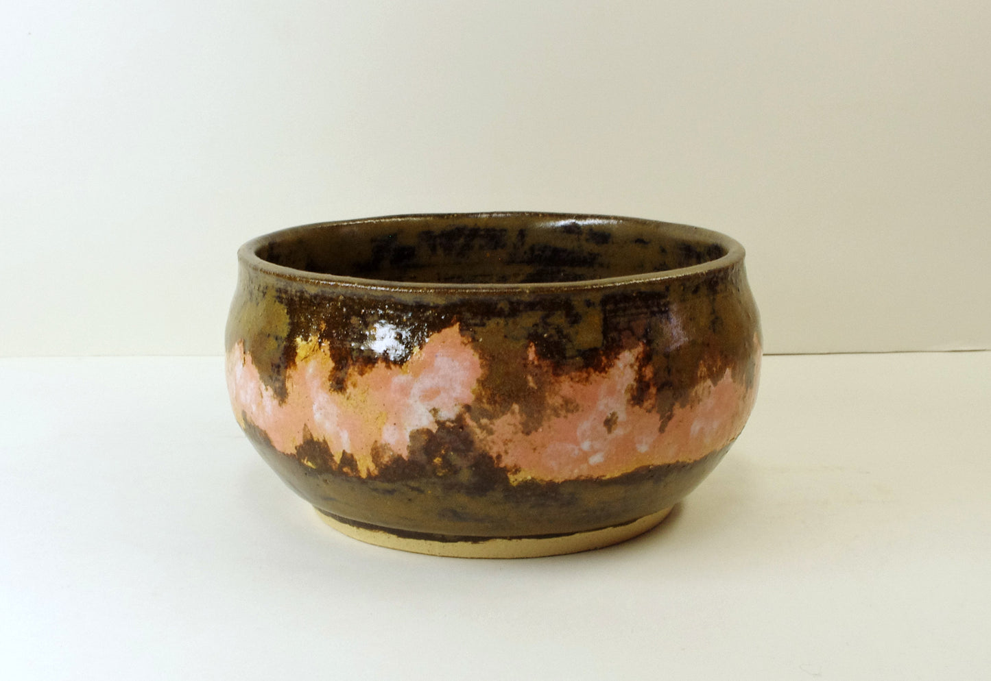 2118, Hand Thrown Stoneware Ikebana Vase, 6 x 3 inches, Brown, Pink