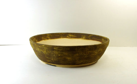 2119, Hand Thrown Stoneware Bonsai Pot, Matte Browns, With Extra Wire Holes, 8 3/4 x 2 1/2