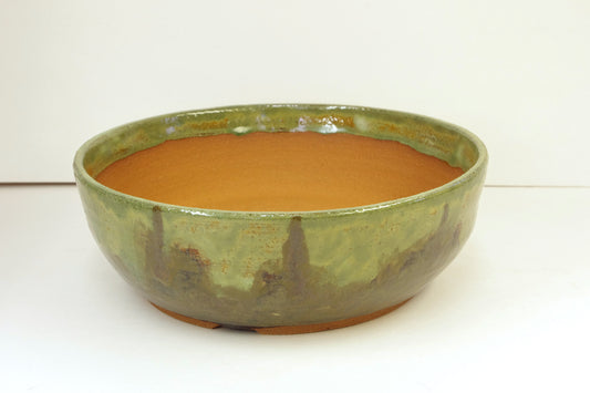 Bonsai Pot green brown, hand thrown by White Horse Pottery