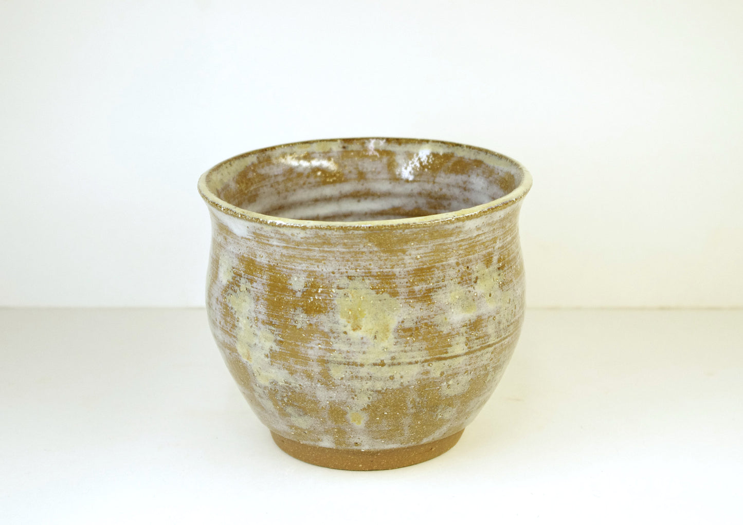 2139, Hand Thrown Stoneware Vase, Brown, White, 4 1/2 x 4 Inches