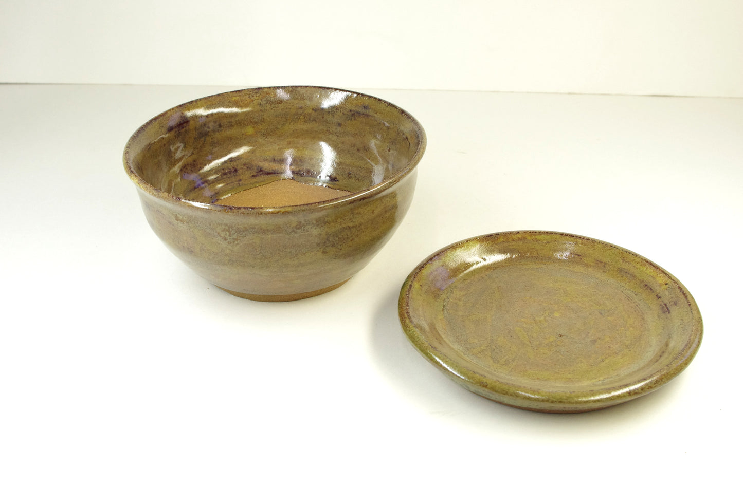 2142, Hand Thrown Stoneware Flower Pot Planter and Saucer, Browns