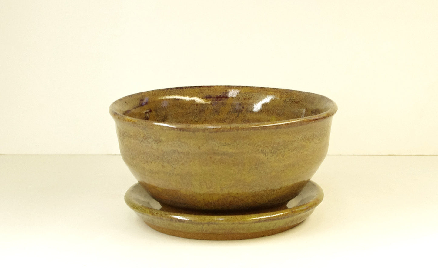 2142, Hand Thrown Stoneware Flower Pot Planter and Saucer, Browns