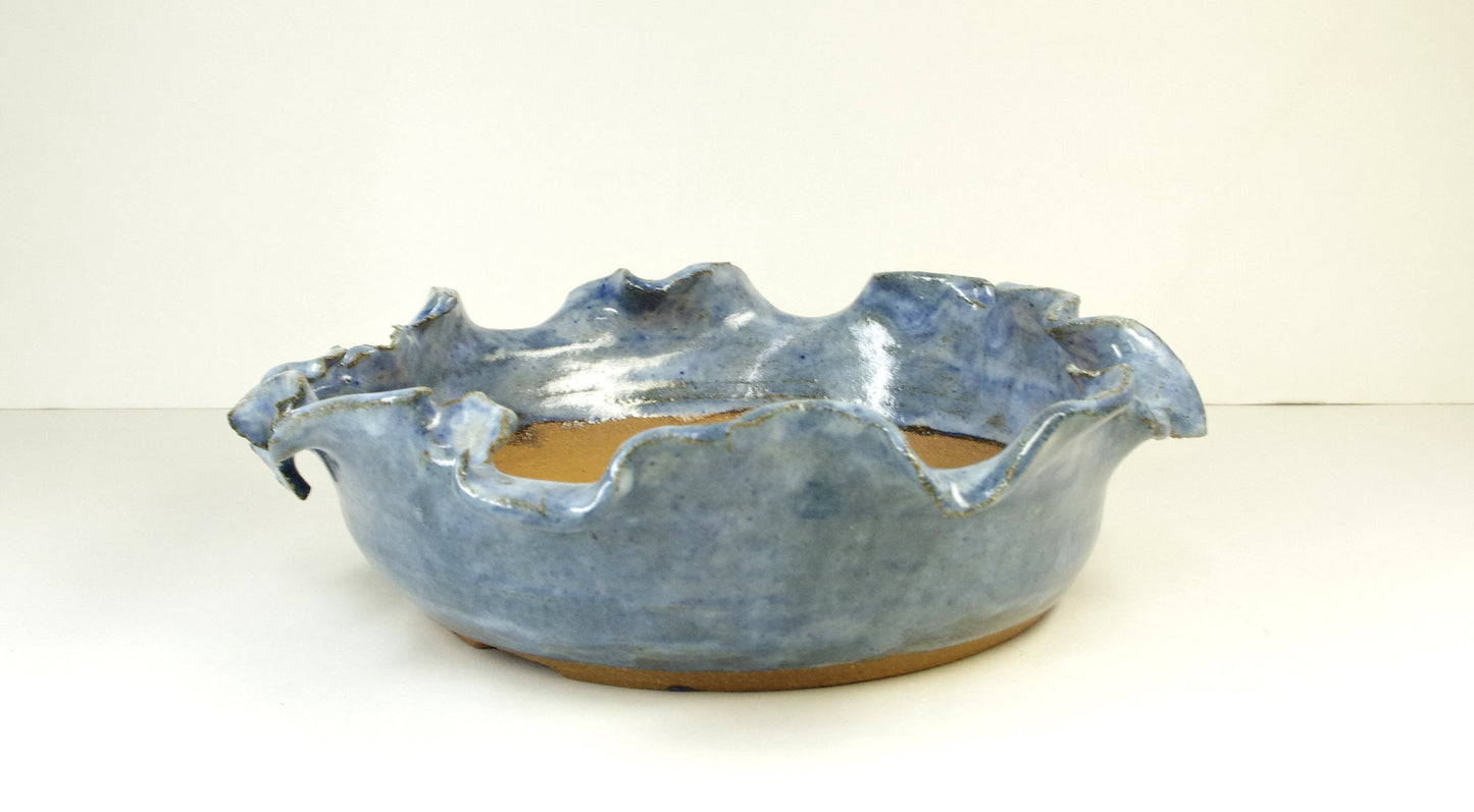 2143 Hand Thrown and Altered Stoneware Bonsai Pot, Blue