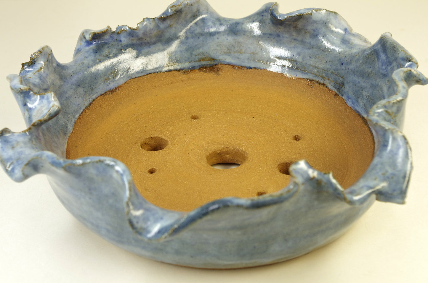 2143 Hand Thrown and Altered Stoneware Bonsai Pot, Blue