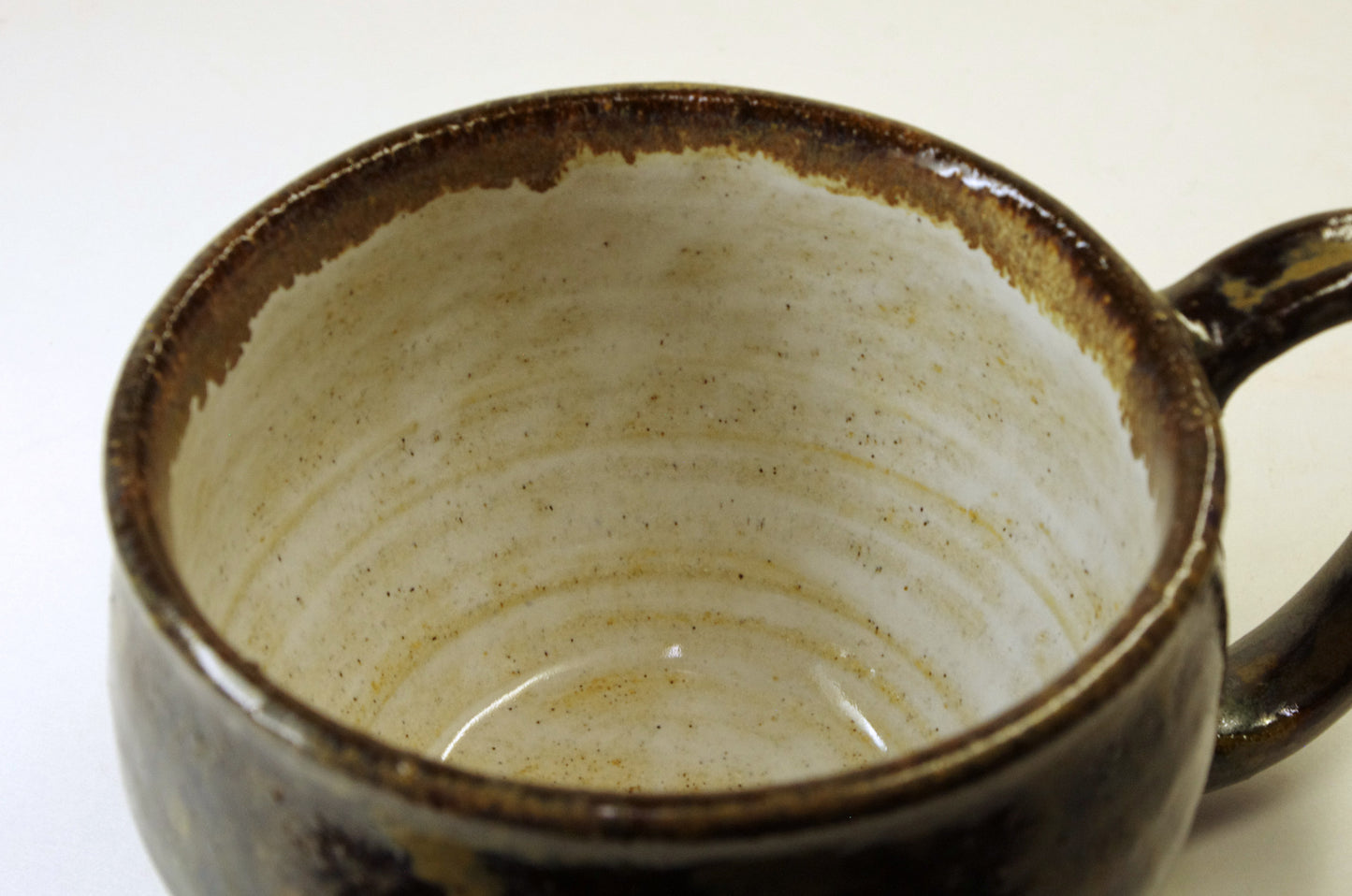 2171, Hand Thrown Stoneware Shaving Mug, Black, Browns, Greens