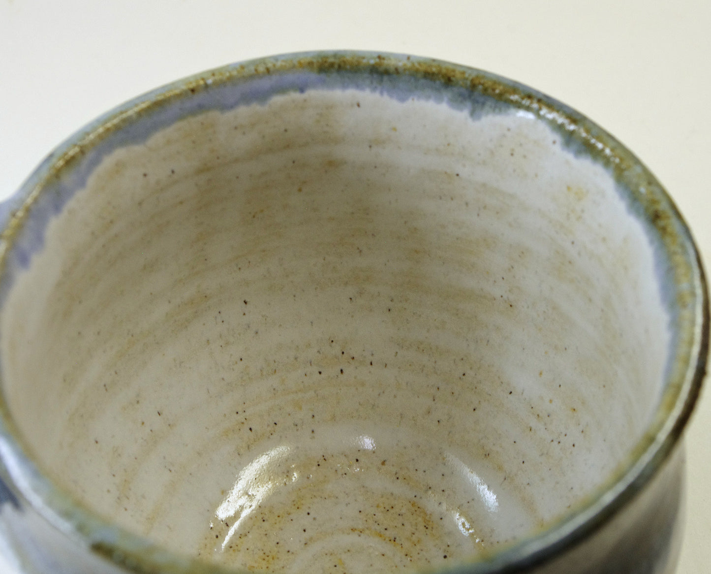 2172, Hand Thrown Stoneware Shaving Mug, White, Blues, Greens