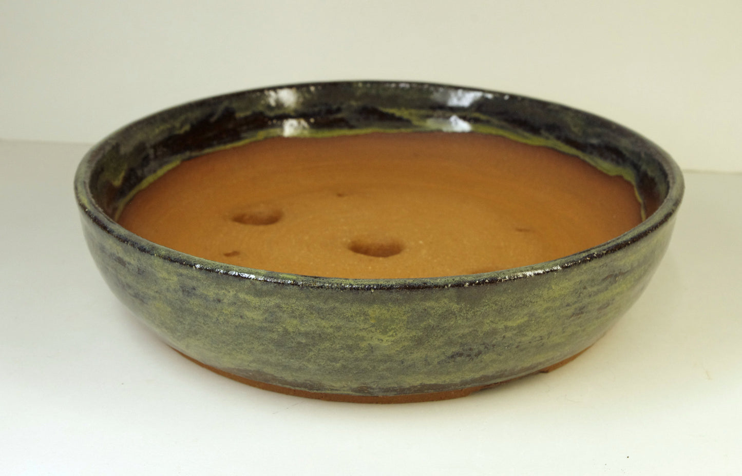 2151, Bonsai Pot, Hand Thrown Stoneware, Blues, Greens, 8 1/4 x 1 7/8