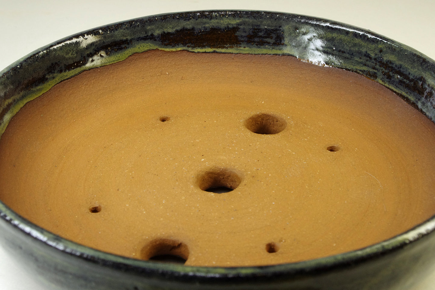 2151, Bonsai Pot, Hand Thrown Stoneware, Blues, Greens, 8 1/4 x 1 7/8