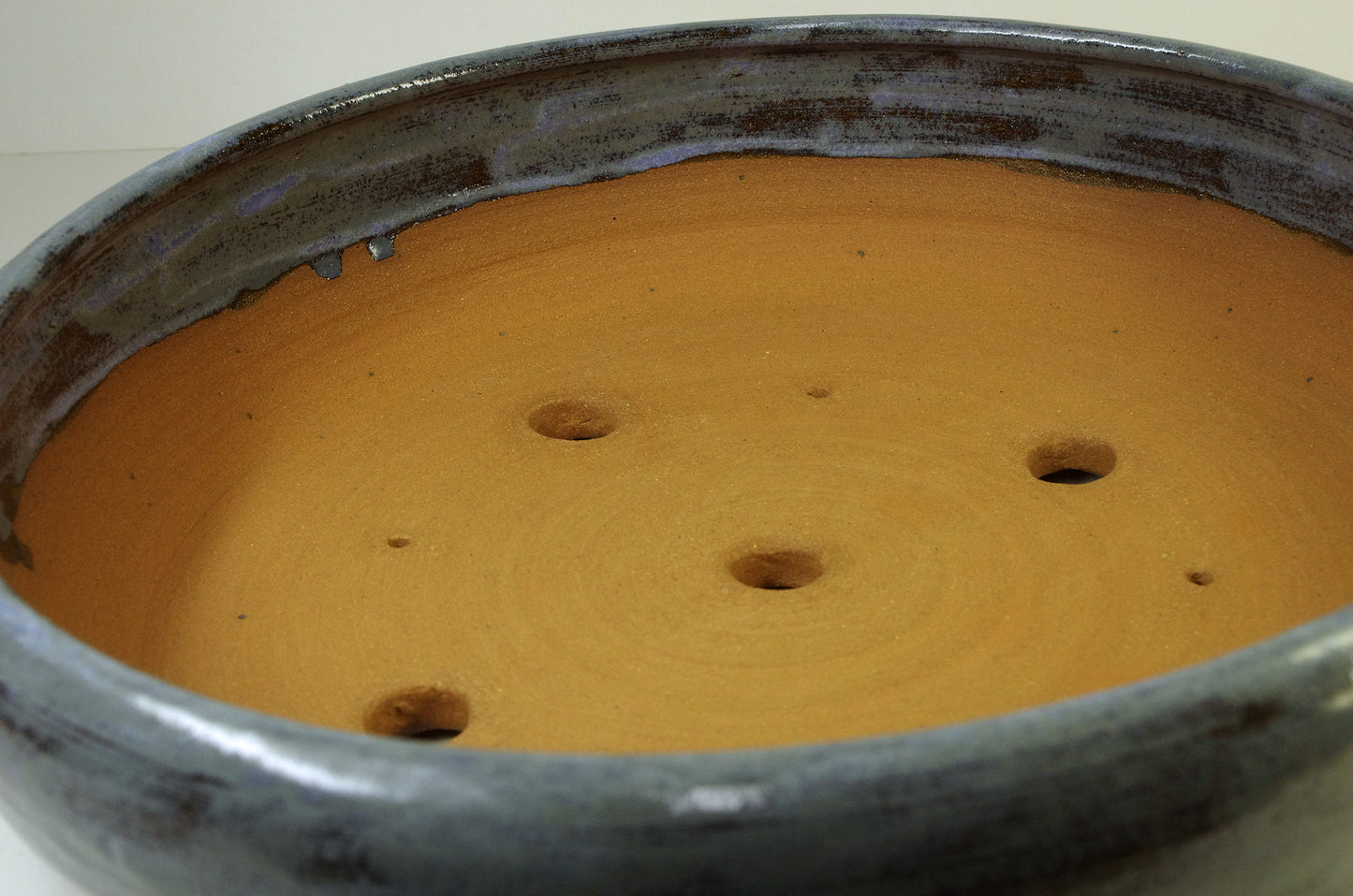 2147, Hand Thrown Stoneware Bonsai Pot, Blues, Browns, 12 x 3 inches