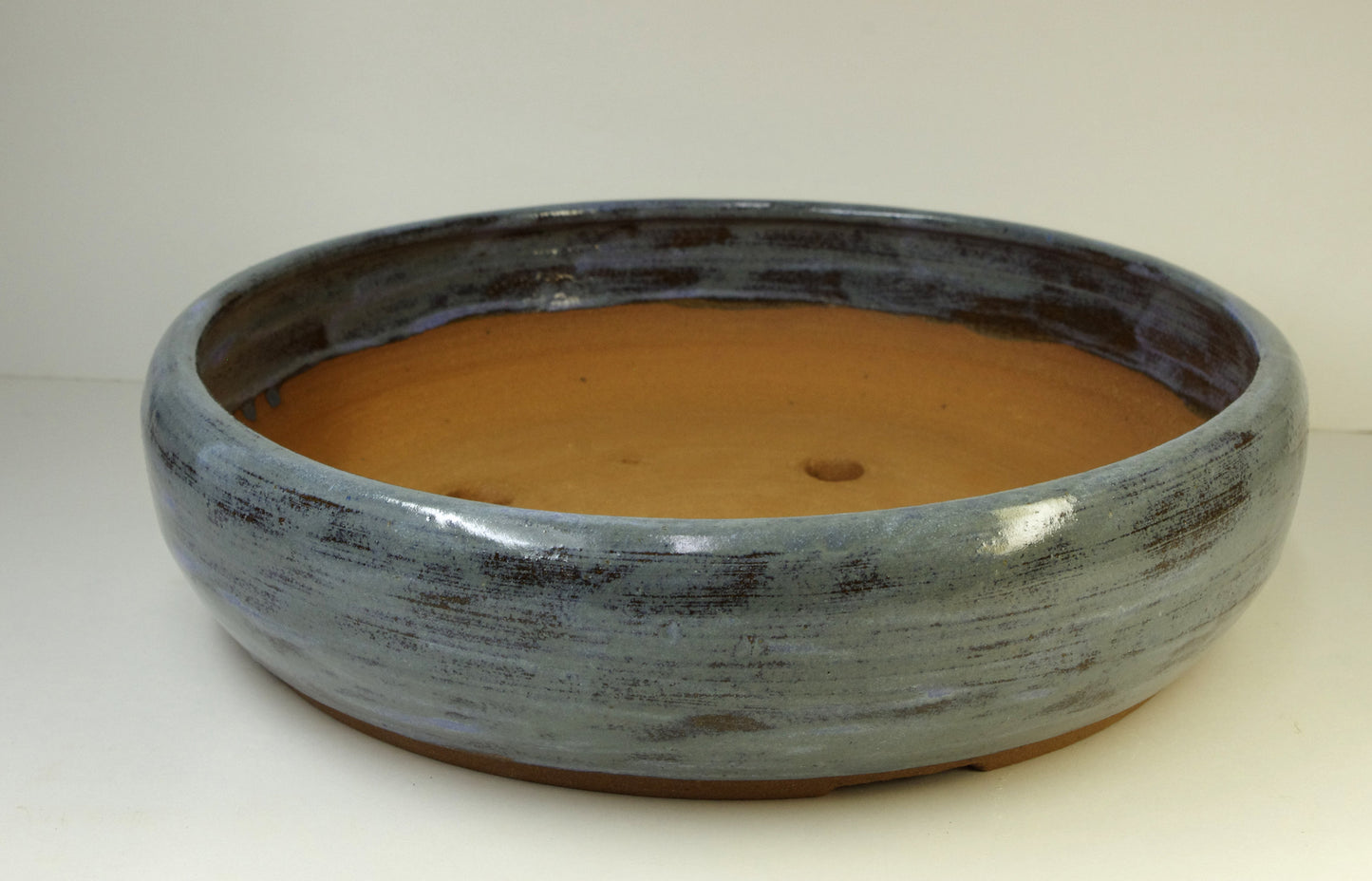 2147, Hand Thrown Stoneware Bonsai Pot, Blues, Browns, 12 x 3 inches