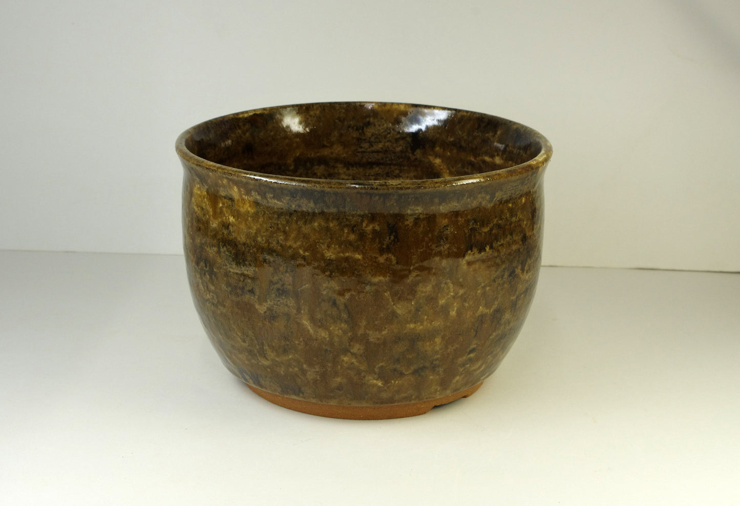 2146, Hand Thrown Stoneware Bonsai Pot, Extra Wire Holes, Browns, 6 3/4 x 4 3/4