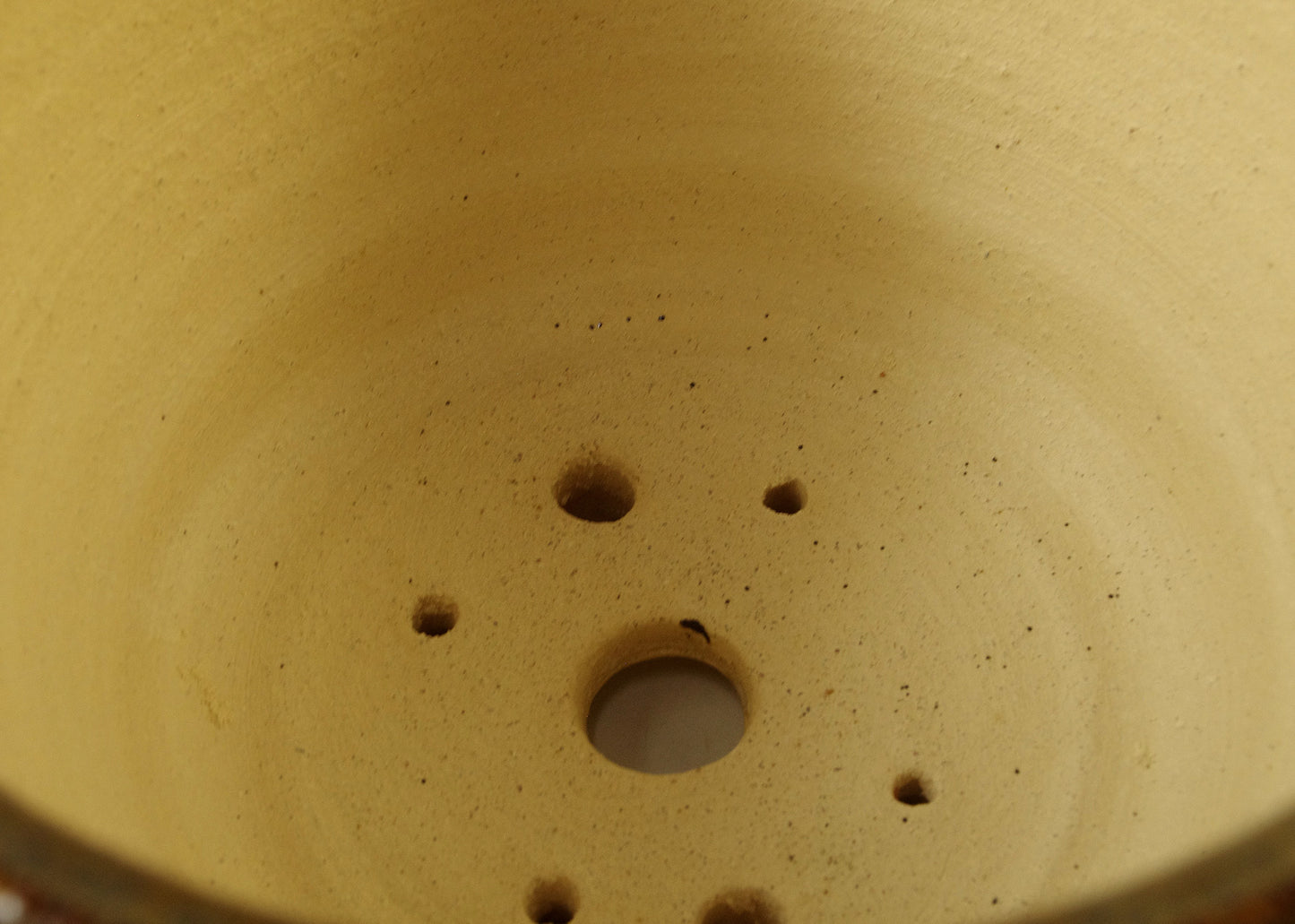 2149, Hand Thrown Stoneware Bonsai Pot, Extra Wire Holes, Browns, Tans, 6 1/8 x 4 1/2