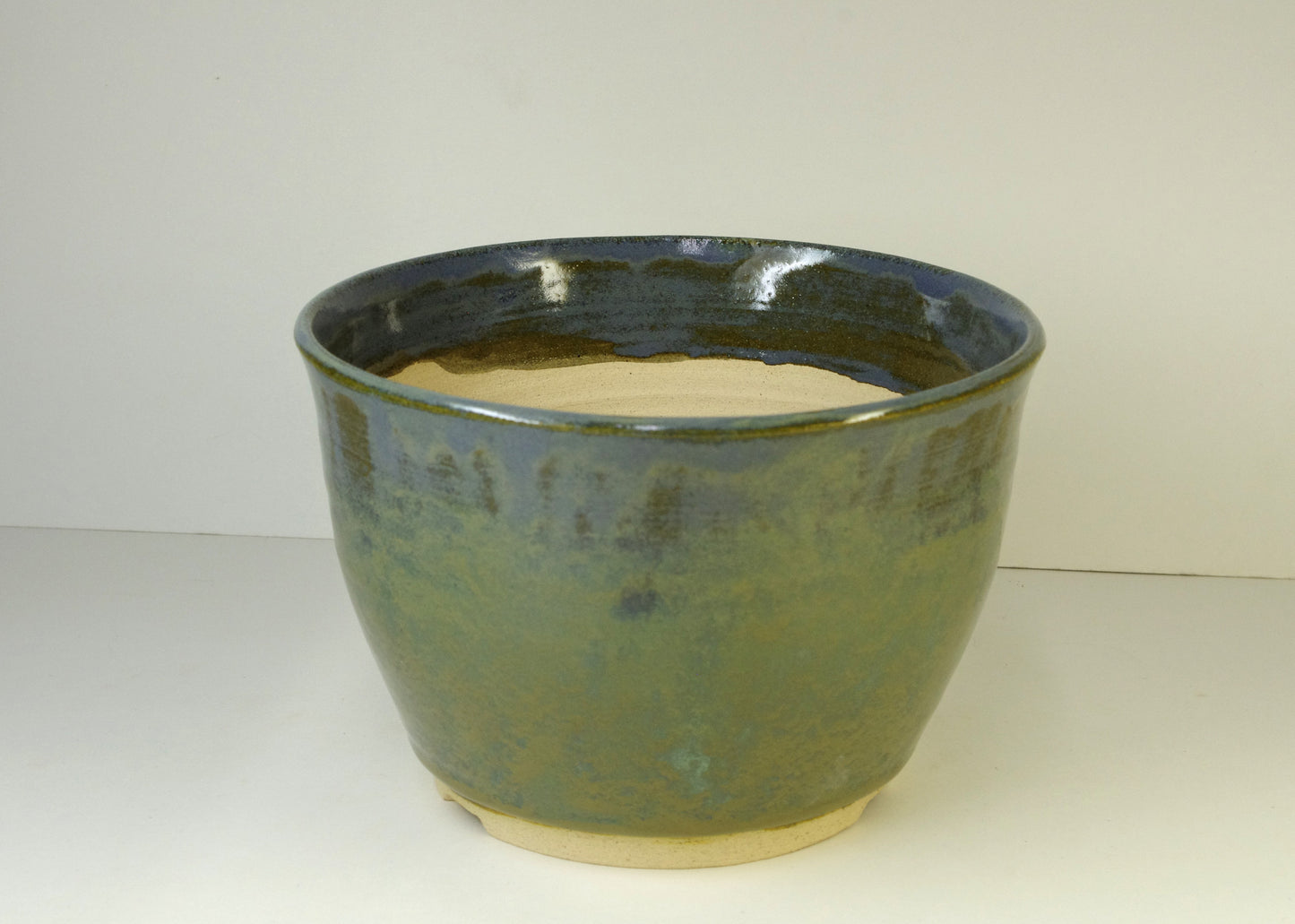 2144, Hand Thrown Stoneware Bonsai Pot, Extra Wire Holes, Blues, Greens, 7 x 4 1/2