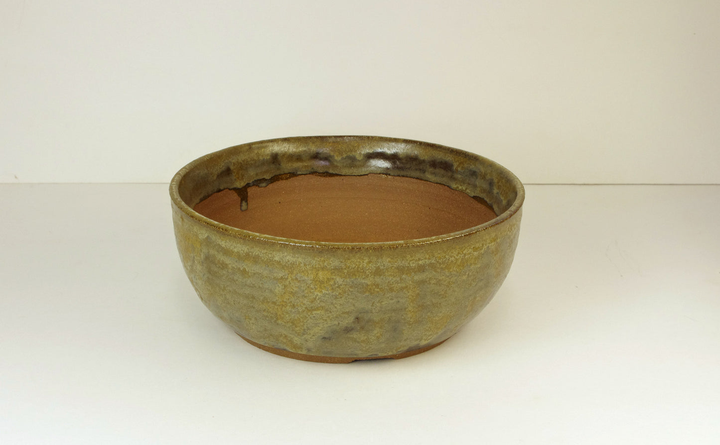 Hand Thrown Stoneware Bonsai Pot, Golds, Browns, 6 7/8 x 2 3/4 , Extra Wire Holes