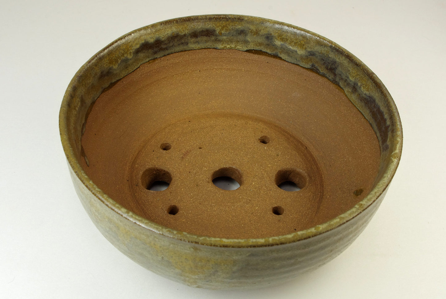 Hand Thrown Stoneware Bonsai Pot, Golds, Browns, 6 7/8 x 2 3/4 , Extra Wire Holes