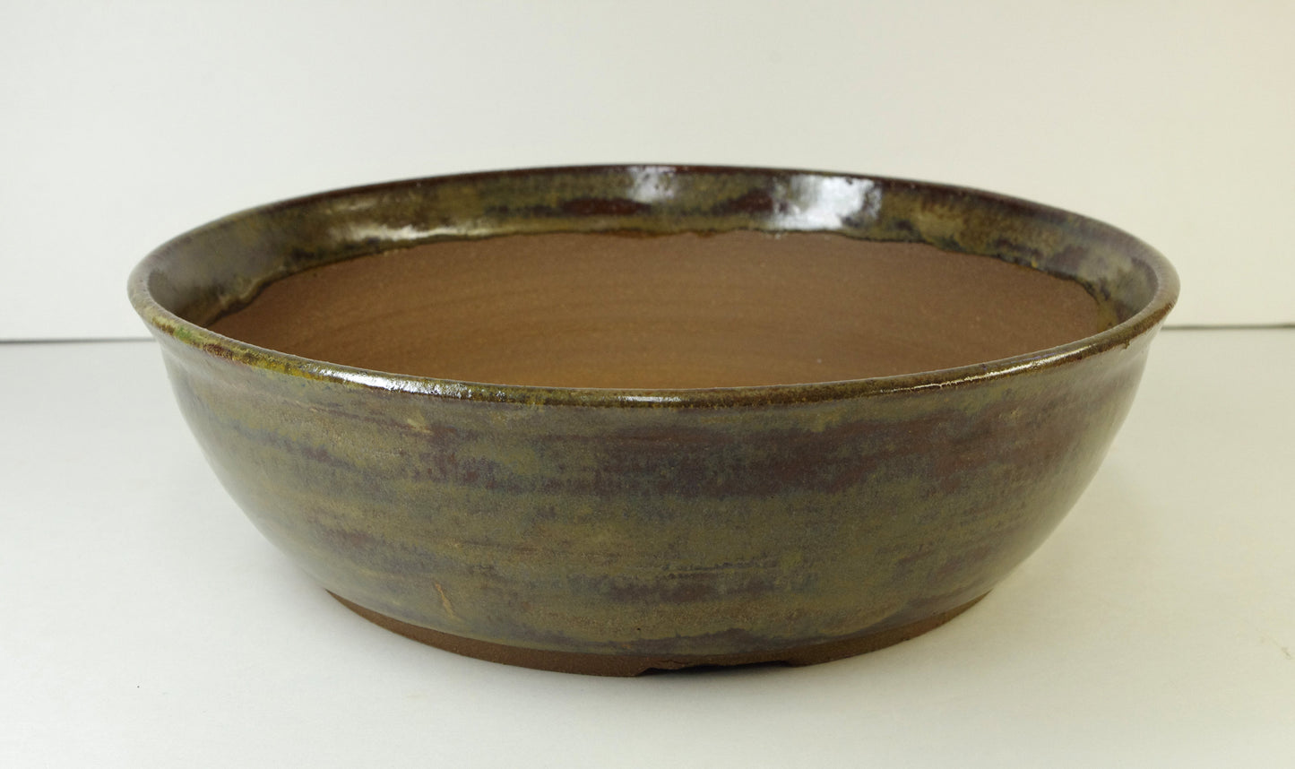 2010, Hand Thrown Stoneware Bonsai Pot, Extra Wire Holes, Browns, 9 x 2 5/8