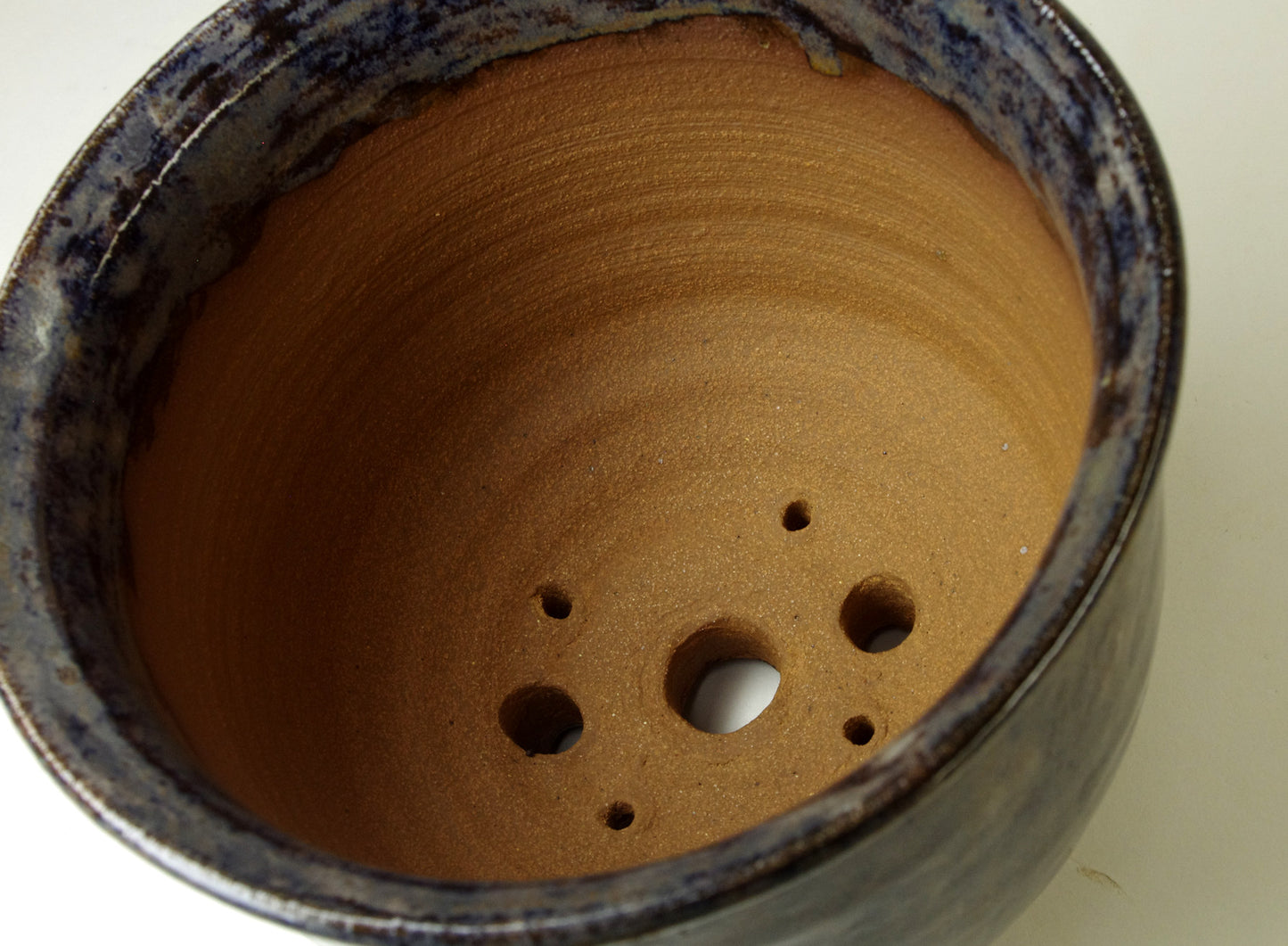 20131, Hand Thrown Stoneware Bonsai Pot, Extra Wire Holes, 5 3/4 x 4 3/4