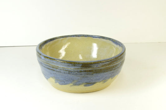 handmade cat bowl, small dog bowl, hand thrown stoneware blues and beige, by White Horse Pottery