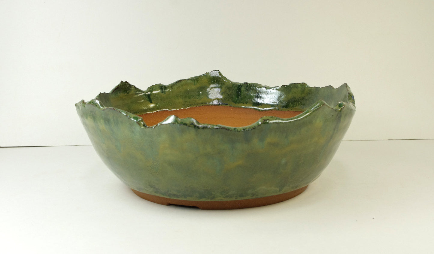 Bonsai Pot handmade, mountain valley, greens, White Horse Pottery