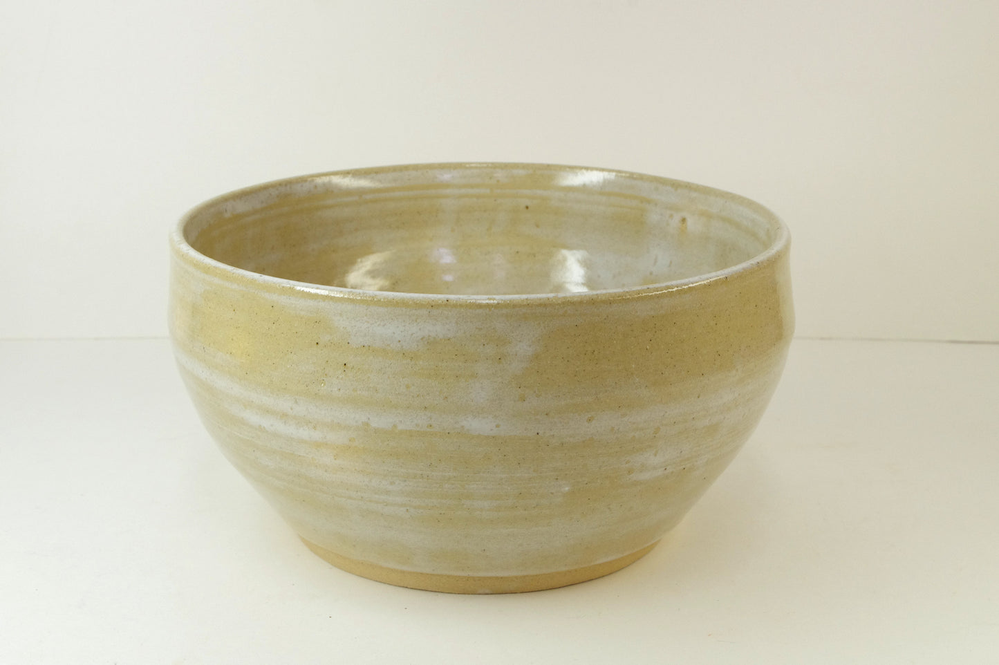 2029, Hand Thrown Stoneware Open Bowl Vase, Natural Beige, White, 7 x 3 3/4
