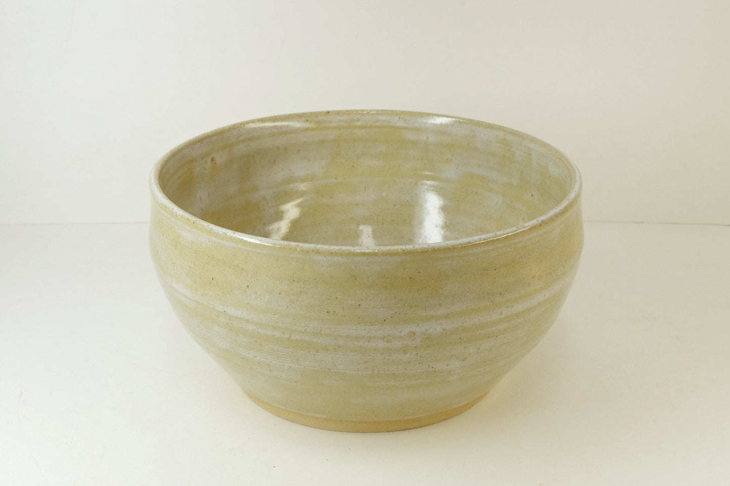 2029, Hand Thrown Stoneware Open Bowl Vase, Natural Beige, White, 7 x 3 3/4