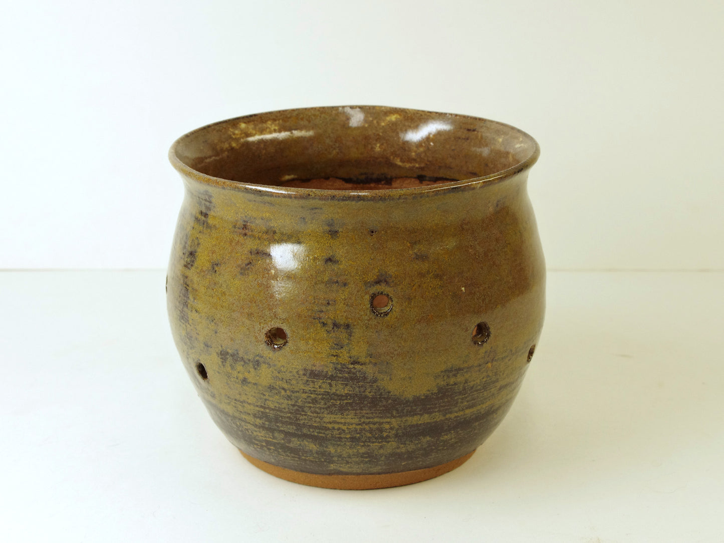 2036, Hand Thrown Stoneware Orchid Pot, Browns, 4 1/2 x 3 7/8