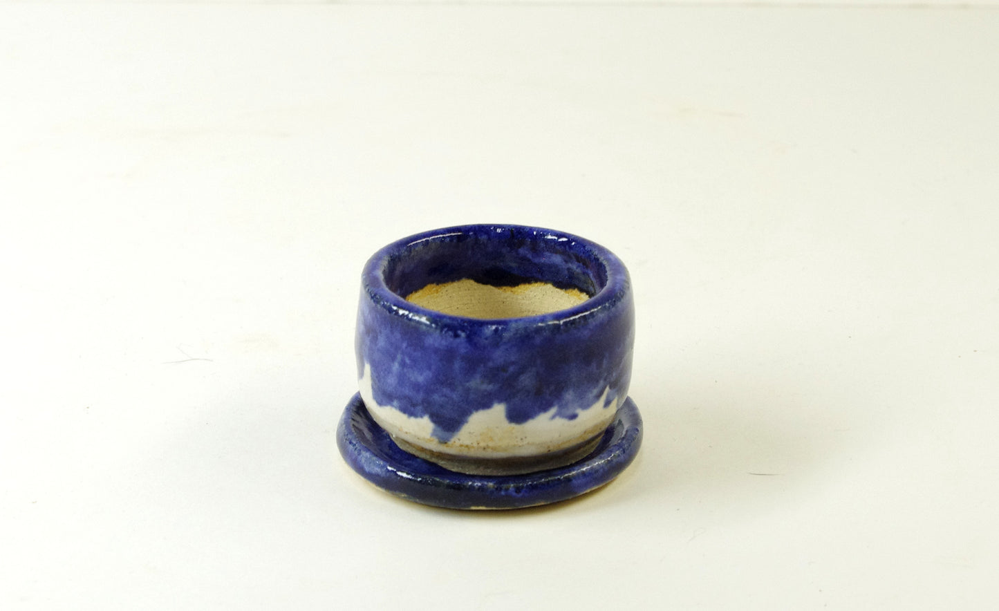 2043, Hand Thrown Miniature Flower Pot, Blues, White