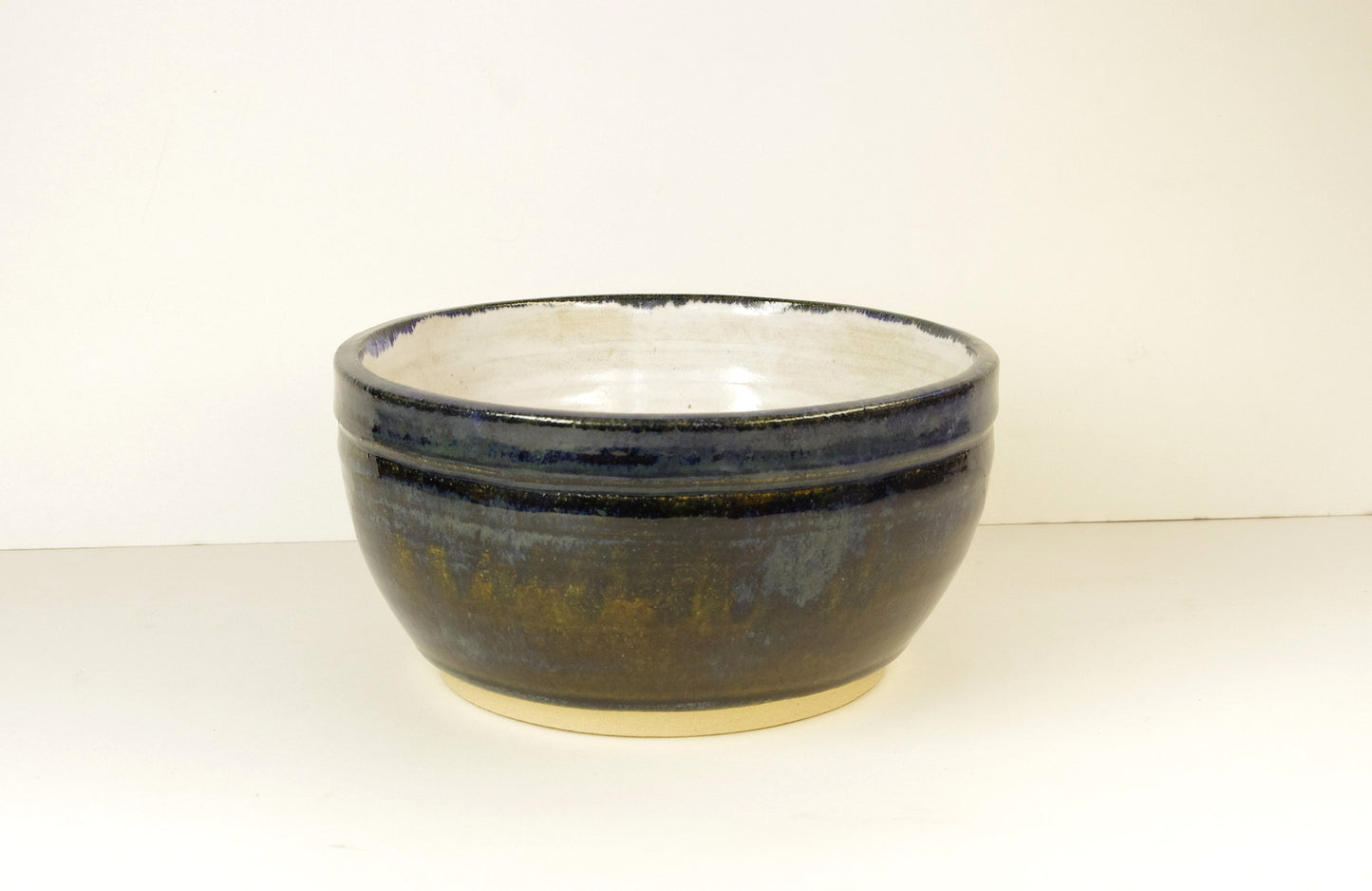 2059, Hand Thrown Stoneware Dog Bowl, Blues, Browns, Medium