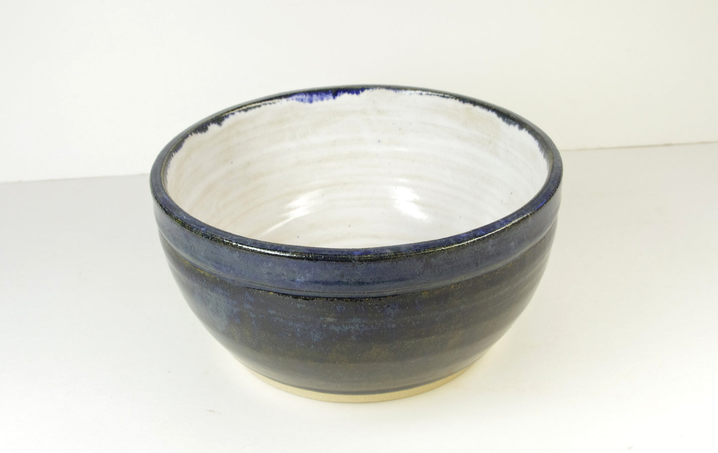 2059, Hand Thrown Stoneware Dog Bowl, Blues, Browns, Medium