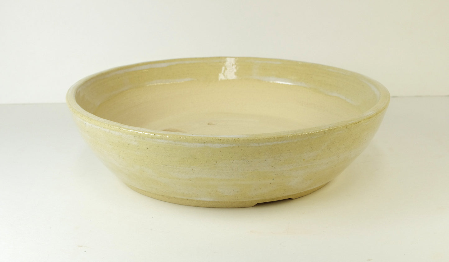 2062, Hand Thrown Stoneware Bonsai Pot, Extra Wire Holes, Natural Beige, White, 8 3/4 x 2 1/4, Extra Wire Holes