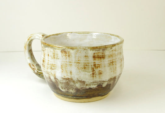 Shaving Mug Brown, White, hand thrown by White Horse Pottery