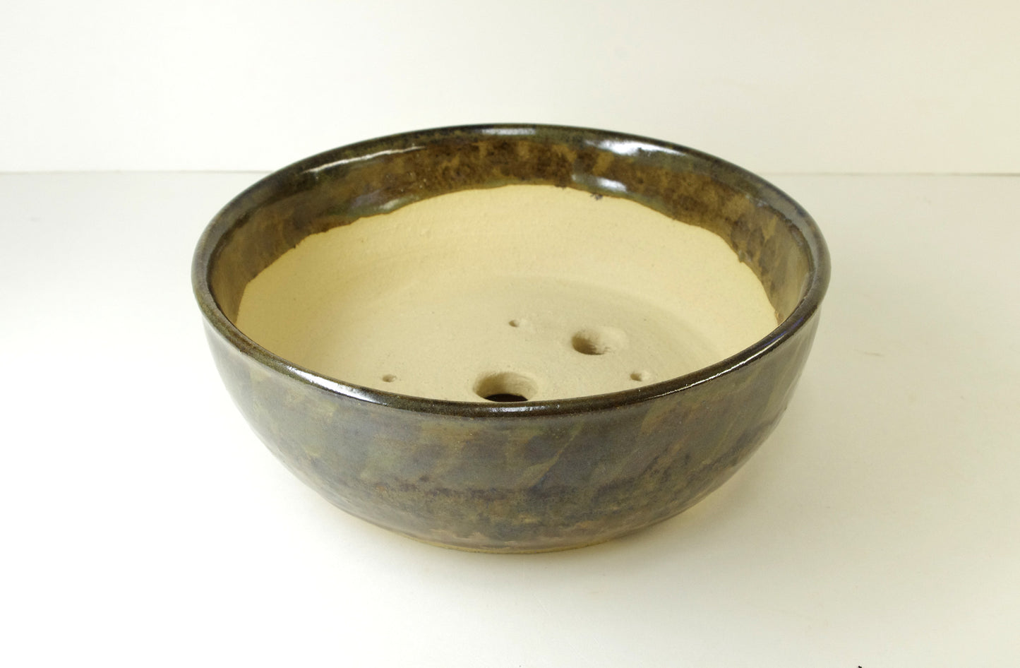 2075, Hand Thrown Stoneware Bonsai Pot, Browns, 7×2.5