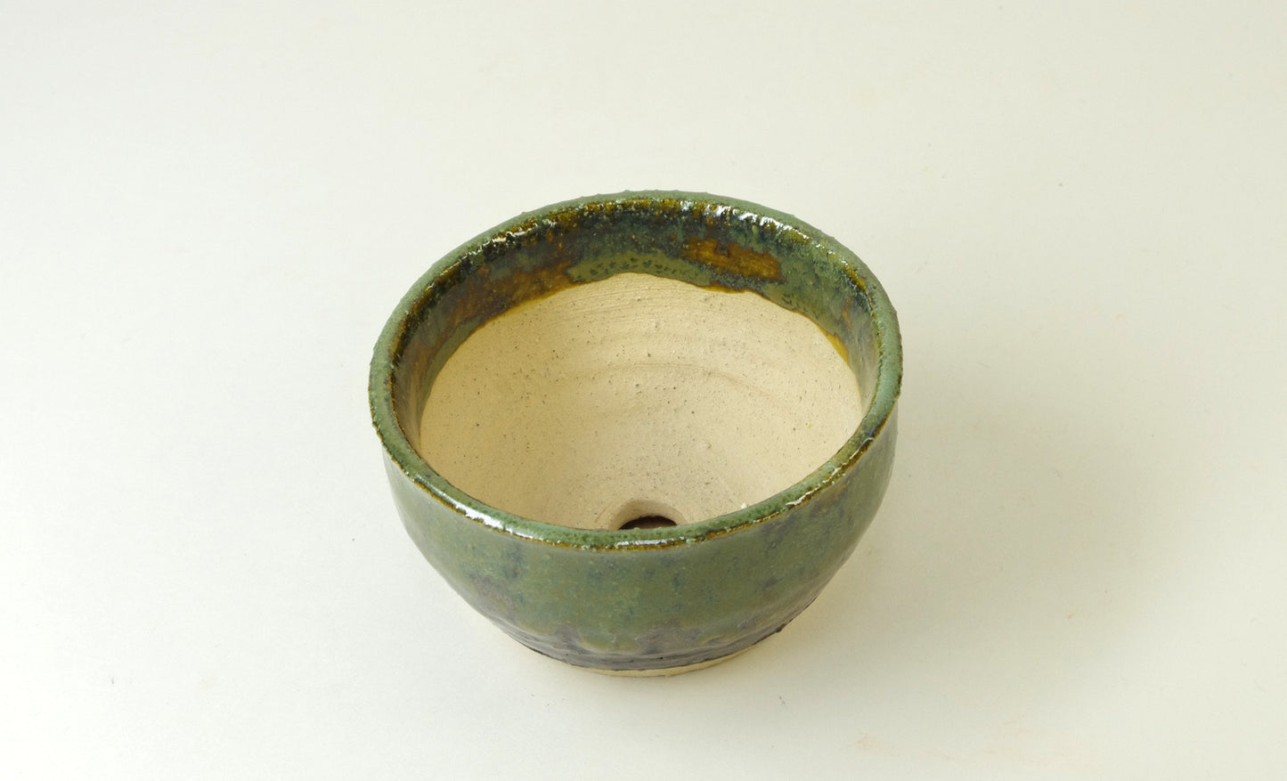 2086, Hand Thrown Stoneware Grass Pot, Companion Pot, Brown, Greens