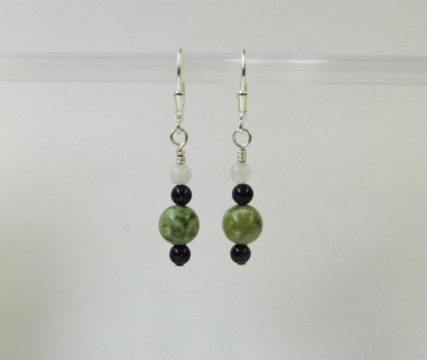 Green Jasper Sterling Silver Gemstone Handmade Earrings, made by White Horse Pottery