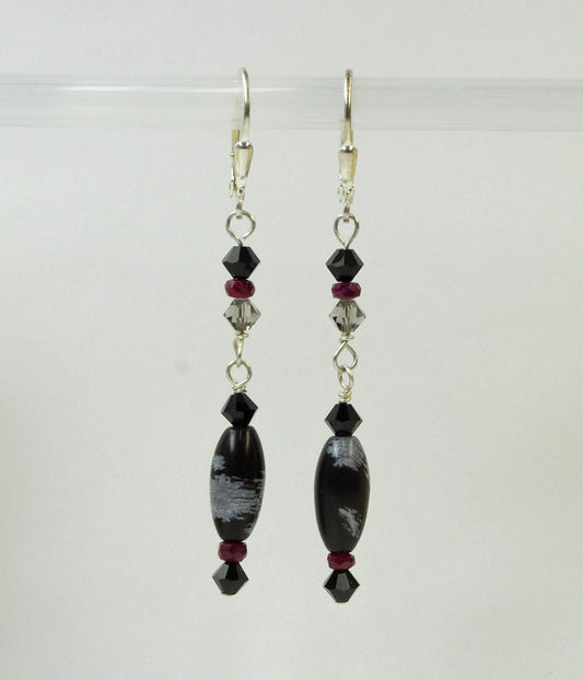 Snowflake Obsidian Sterling Silver handmade gemstone earrings, handmade by White Horse Pottery
