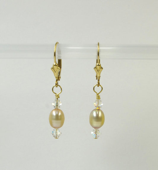 Dyed Gold Pearl Earrings, handmade by White Horse Pottery