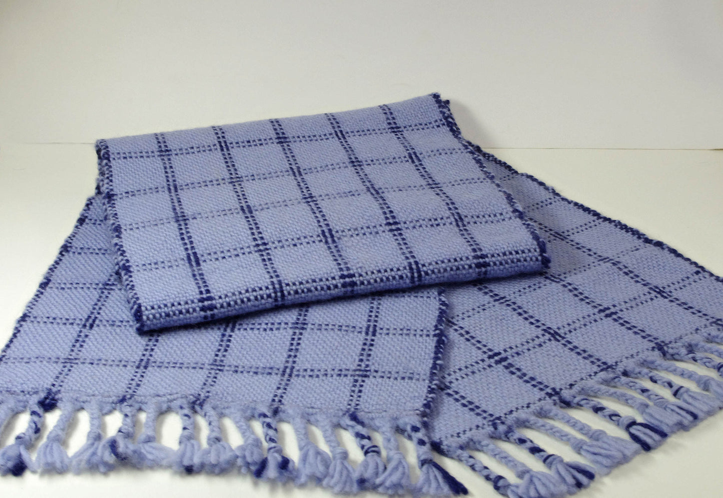 Handwoven Blue Wool Scarf Large Bulky Warm