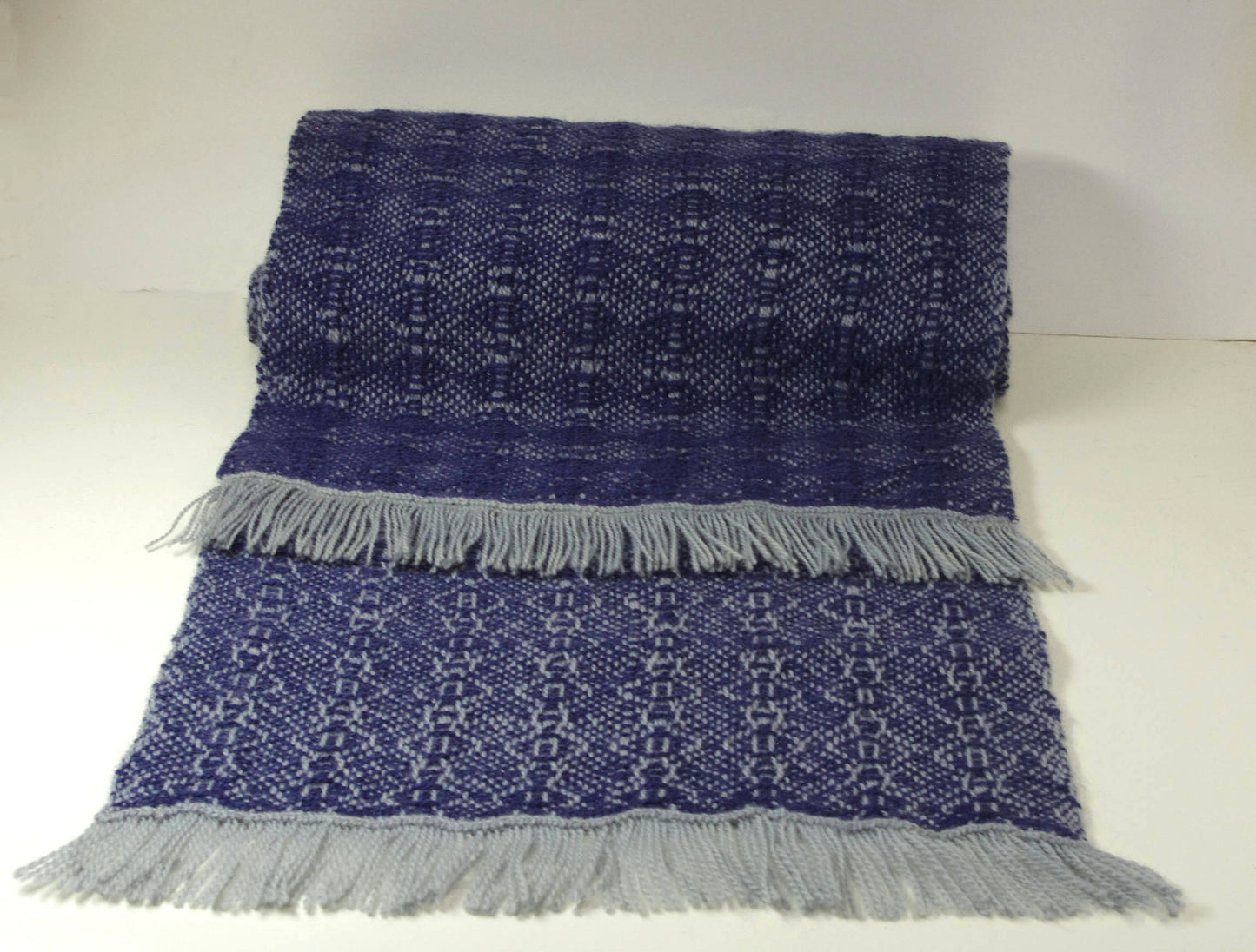 Handwoven Dark Blue and Blue-Gray Wool Table Runner Large