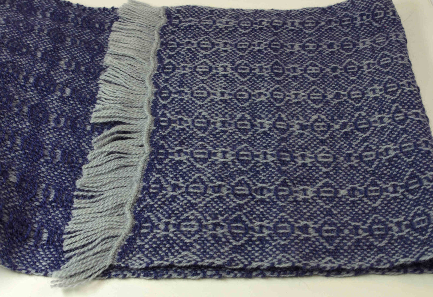 Handwoven Dark Blue and Blue-Gray Wool Table Runner Large